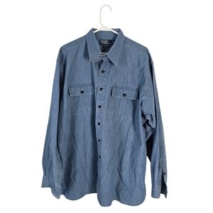 Polo Ralph Lauren Donington Chambray Long Sleeve Button Front Shirt XL Blue 90's